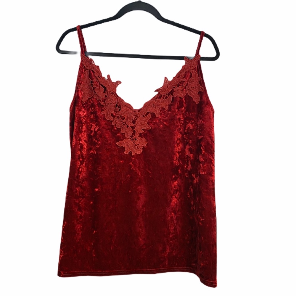 Colima Couture red velvet and lace tank top